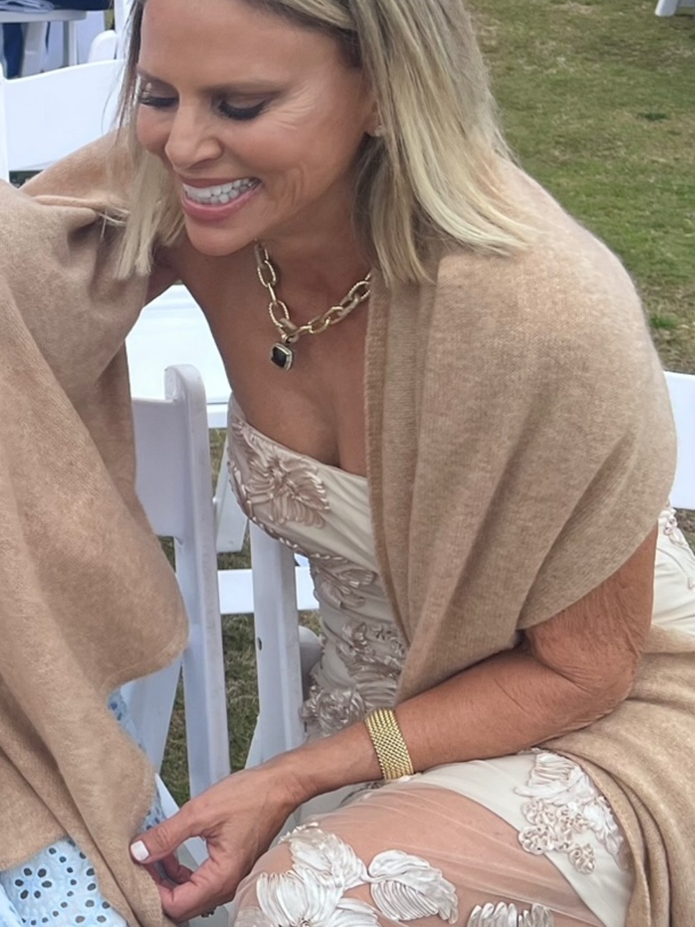 Gorgeous Camila Coelho strapless neutral midi dress.